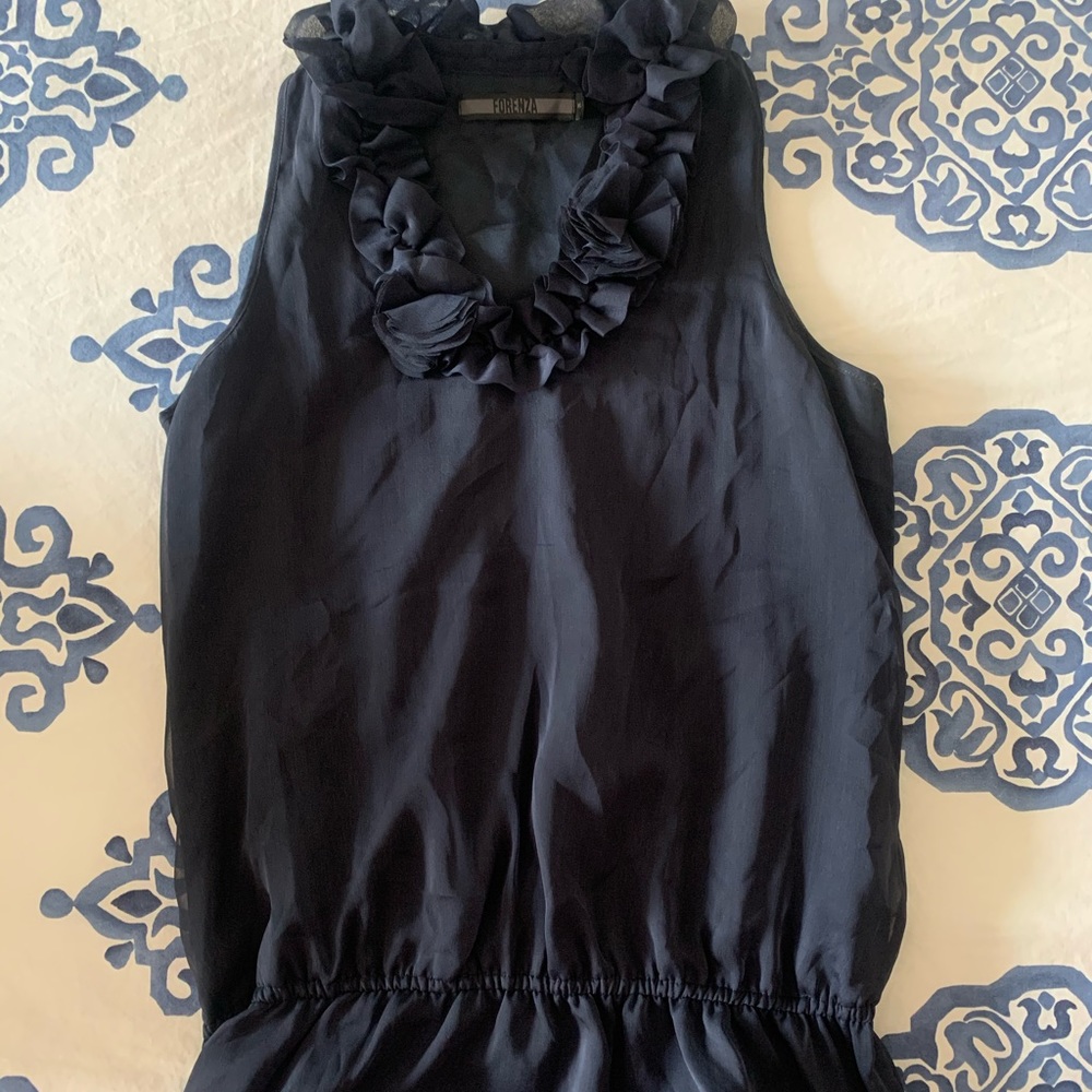 Forenza navy blue ruffle neck tank - size XS